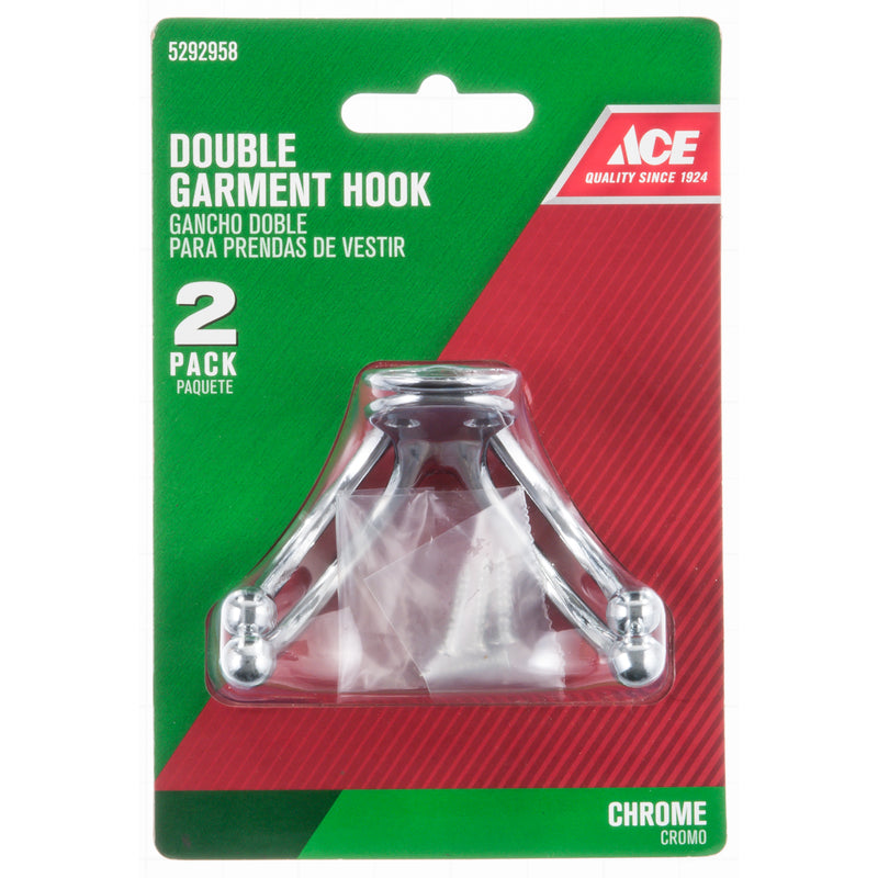 Ace 1-3/4 in. L Chrome Silver Metal Small Double Garment Hook 2 pk, Pack of 5