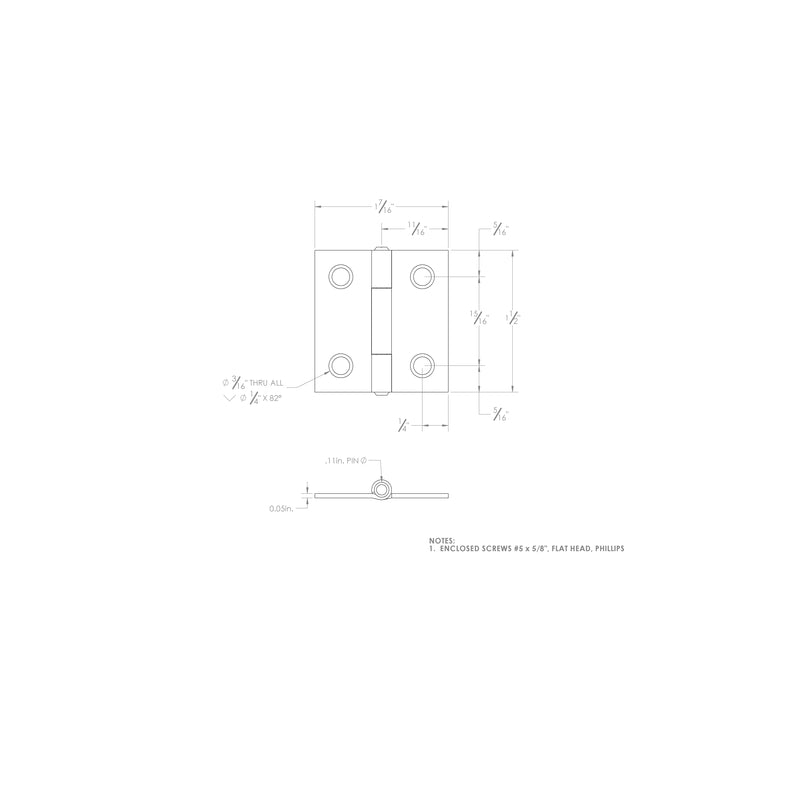 Ace 1-7/16 in. W X 1-1/2 in. L Zinc Plated Zinc Narrow Hinge 2 pk, Pack of 5