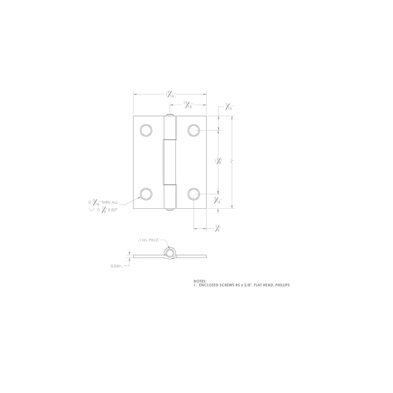 Ace 2.75 in. W X 2 in. L Chrome Steel Narrow Hinge 2 pk, Pack of 5