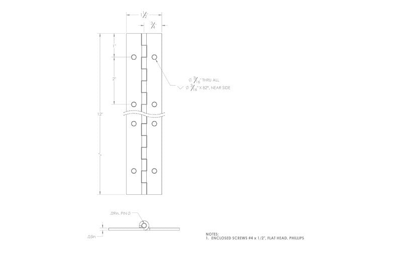 Ace 1-1/2 in. W X 12 in. L Stainless Steel Continuous Hinge 1 pk