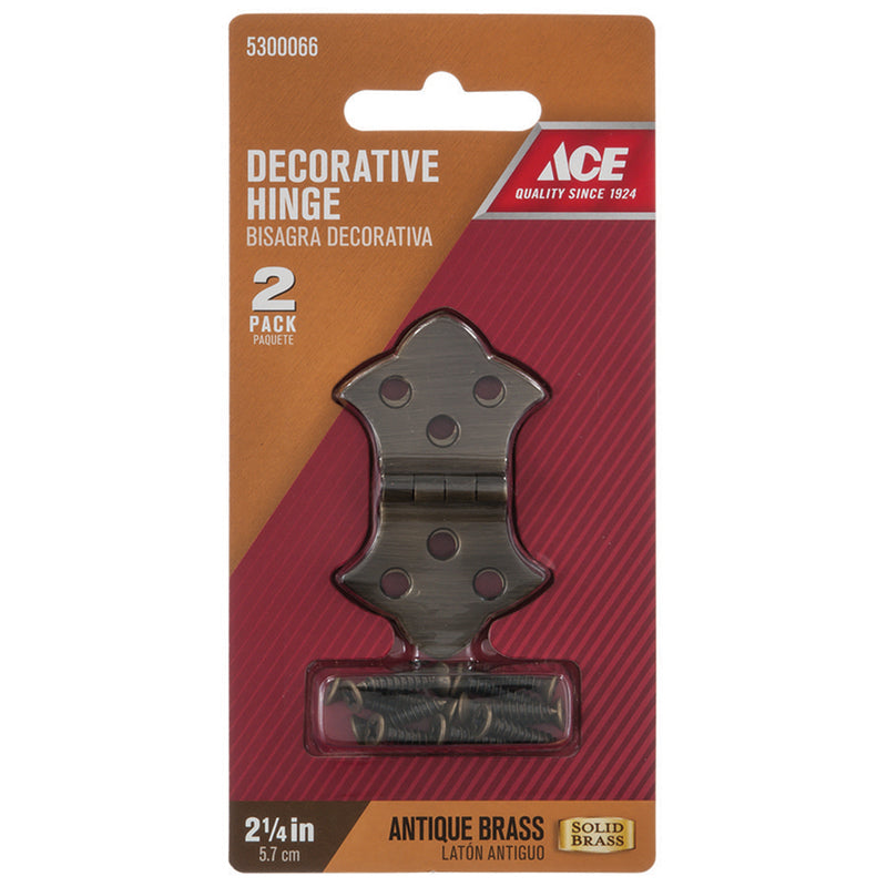 Ace 1-5/16 in. W X 2-1/4 in. L Antique Brass Brass Decorative Hinge 2 pk