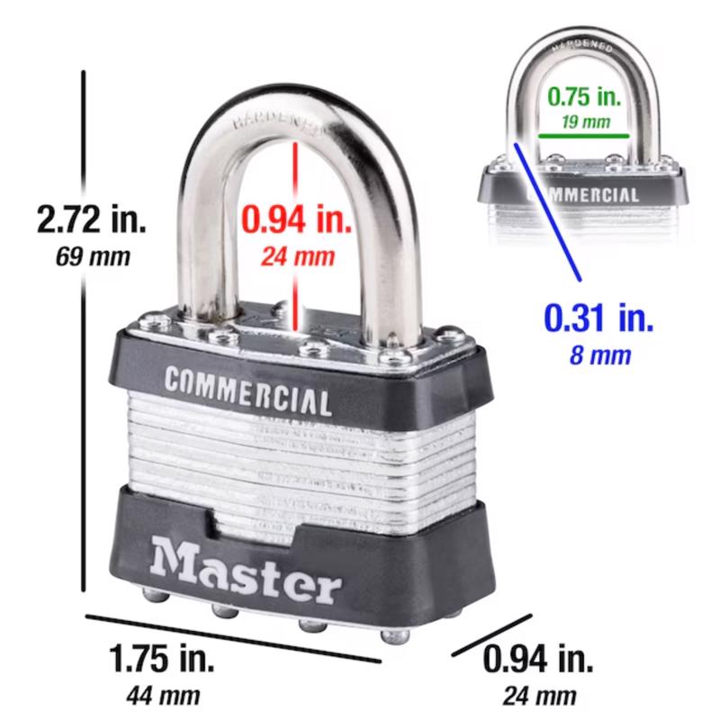 Master Lock 1.75 in. H X 1.75 in. W X 1-3/4 in. L Laminated Steel Dual Ball Bearing Locking Exterior, Pack of 6