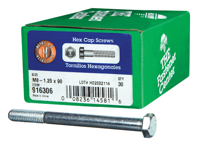 HILLMAN M8-1.25 mm D X 90 mm L Heat Treated Steel Hex Head Cap Screw 30 pk