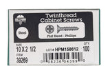 HILLMAN No. 10 X 2-1/2 in. L Phillips Black Phosphate Twin Thread Cabinet Screws 100 pk