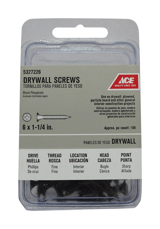 Ace No. 6 wire X 1-1/4 in. L Phillips Fine Drywall Screws 100 pk