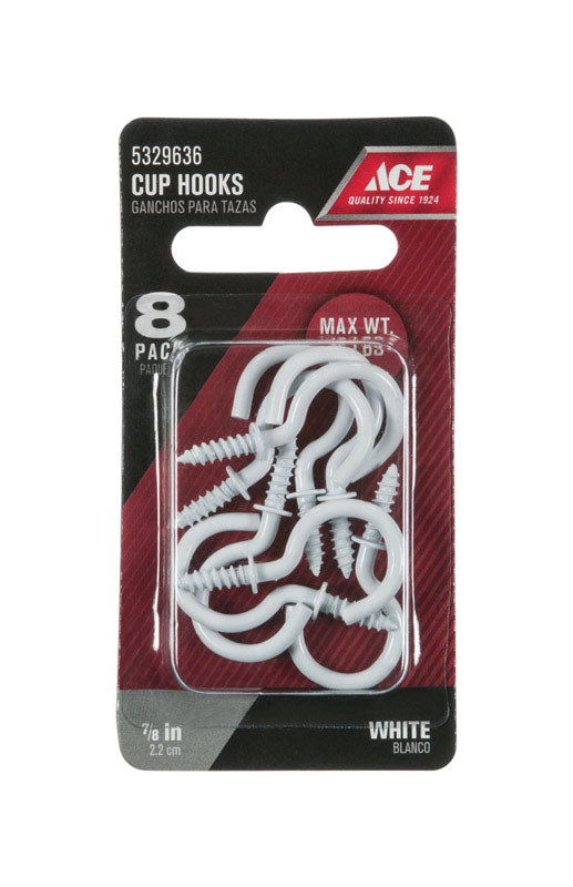 Ace Small White Steel 0.875 in. L Cup Hook 8 pk, Pack of 5