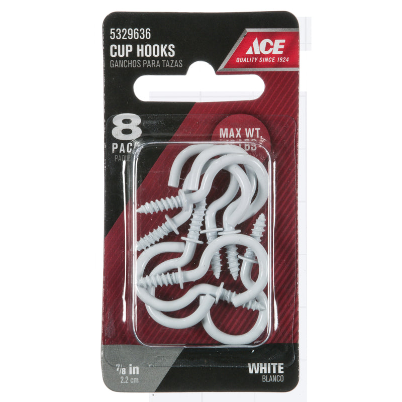 Ace Small White Steel 0.875 in. L Cup Hook 8 pk, Pack of 5