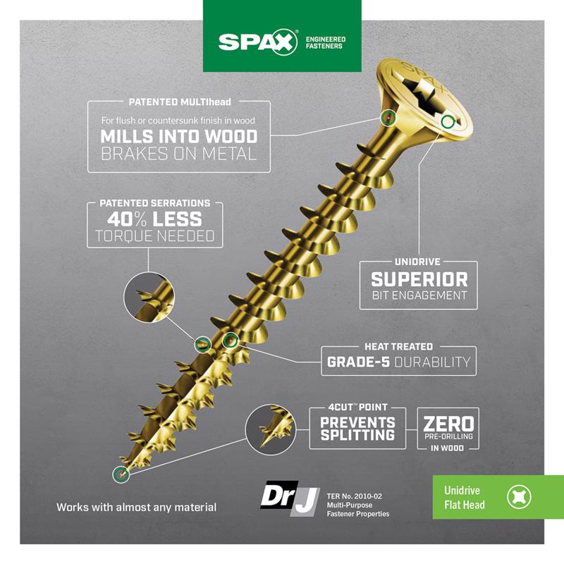 SPAX Multi-Material No. 6 Label X 1/2 in. L Unidrive Flat Head Serrated Construction Screws