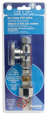 Plumb Pak PP2889EZ No Crimp Stop Valve, 1/2 x 1/4 in Connection, PEX Barbed x Compression, Brass Body