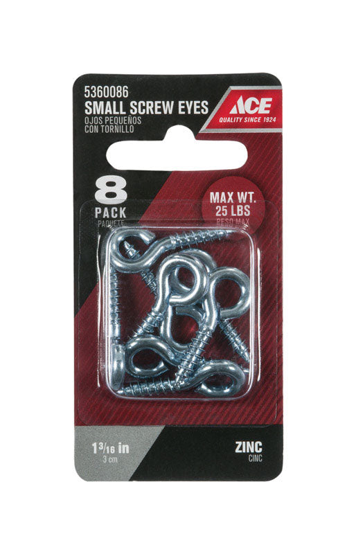 Ace 1/8 in. D X 1-3/16 in. L Zinc-Plated Steel Screw Eye 25 lb. cap. 8 pk, Pack of 5