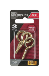 Ace 3/16 in. D X 1-5/8 in. L Polished Brass Screw Eye 45 lb. cap. 3 pk, Pack of 5
