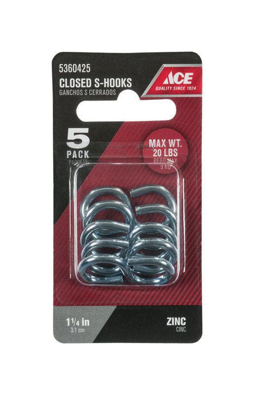 Ace Small Zinc-Plated Silver Steel 1.25 in. L Eight Hook 20 lb 5 pk, Pack of 5