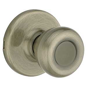 Kwikset 200T 5CP Passage Knob, Knob Handle, Metal, Antique Brass, 2-3/8 to 2-3/4 in Backset, 2-1/4 in Strike