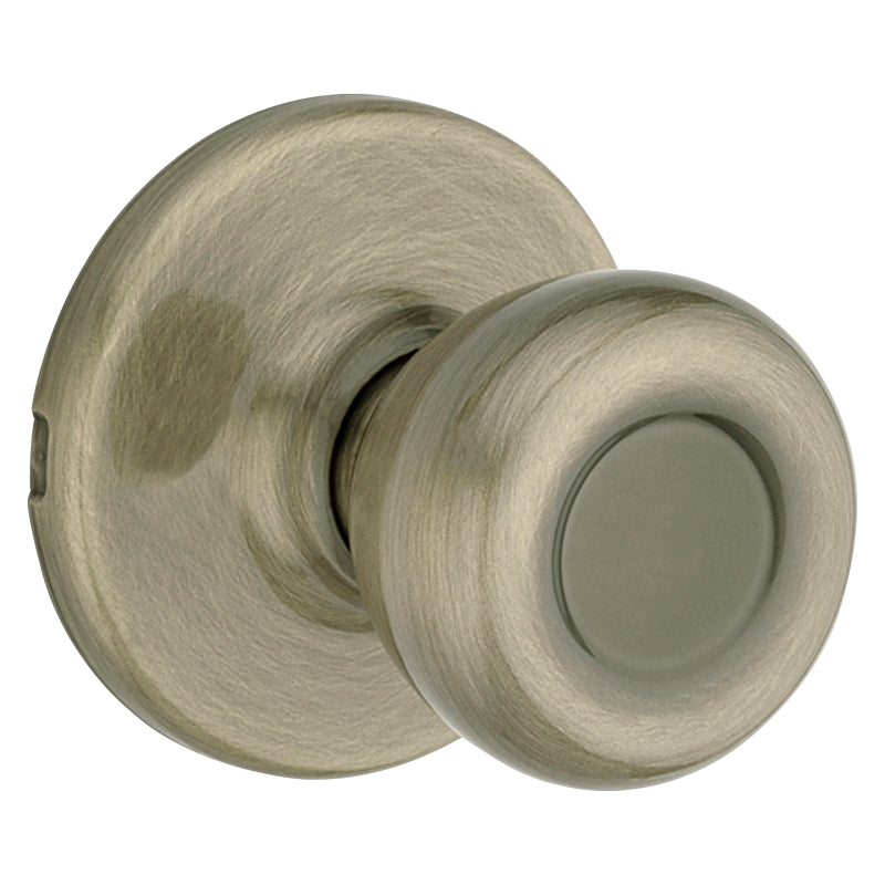 Kwikset 200T 5CP Passage Knob, Knob Handle, Metal, Antique Brass, 2-3/8 to 2-3/4 in Backset, 2-1/4 in Strike