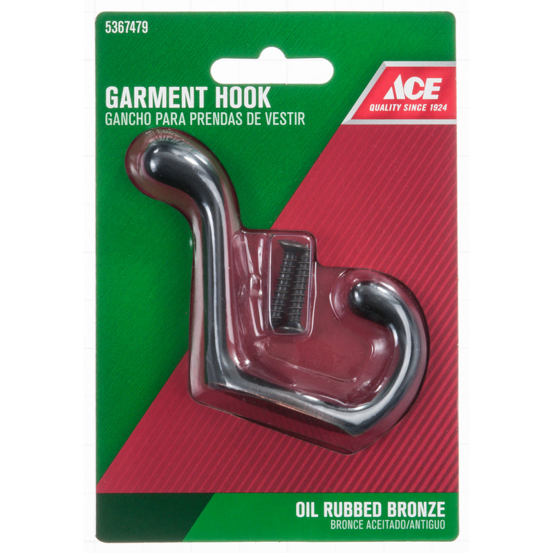 Ace 3 in. L Oil Rubbed Bronze Brown Brass Medium Heavy Duty Coat and Hat Hook 1 pk, Pack of 5