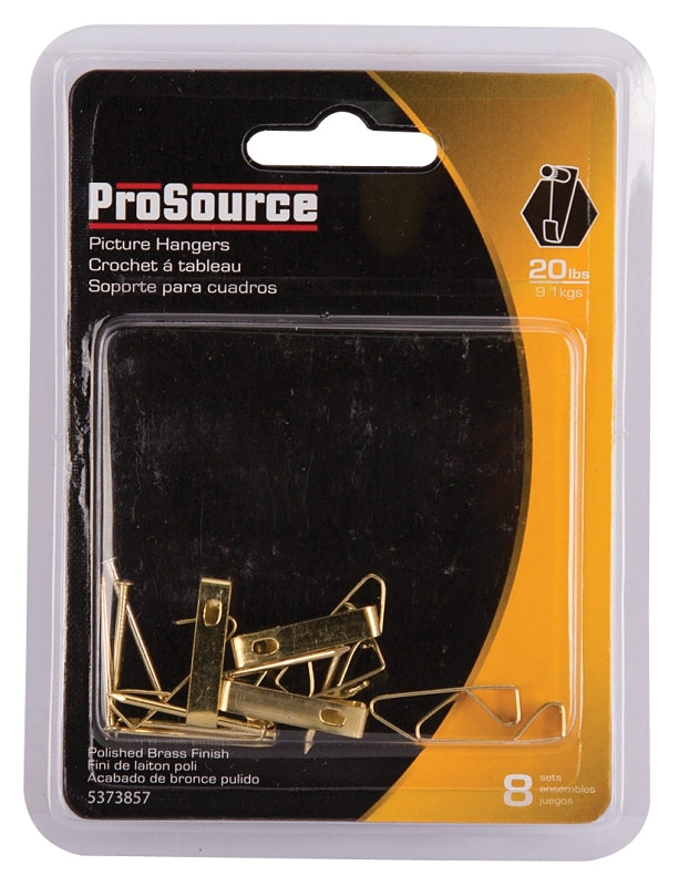 ProSource PH-122308-PS Picture Hanger, 20 lb, Steel, Polished Brass, Brass, Nail