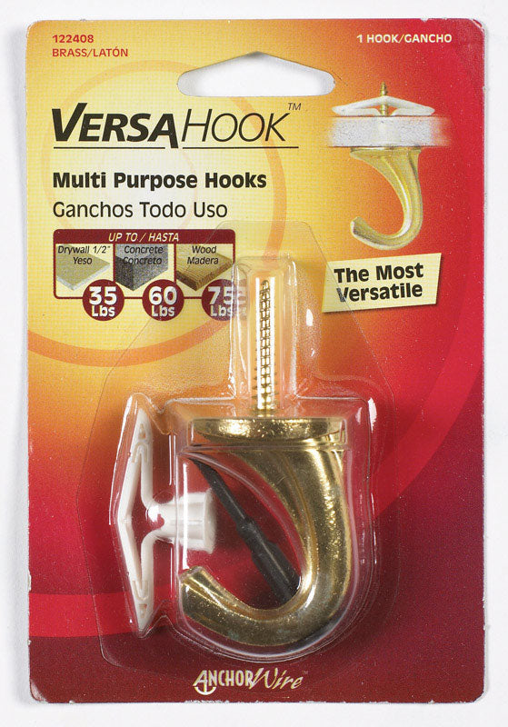 HILLMAN Large Antique Brass Gold Steel 0.95 in. L Ceiling Hook 75 lb 1 pk, Pack of 5