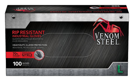 Venom Steel VEN6143N Disposable Gloves, L, Nitrile, Powder-Free, Black/White, 9-1/2 in L