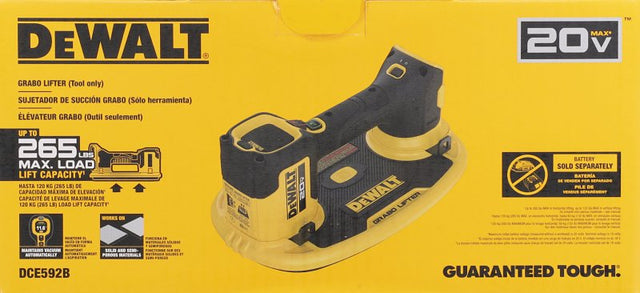 DEWALT 20V MAX DCE592B Grabo Lifter, 265 lb Max Load Capacity, 1 Cups, Plastic, Yellow