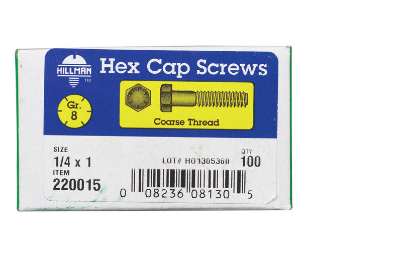 HILLMAN 1/4 in. D X 1 in. L Heat Treated Steel Hex Head Cap Screw 100 pk