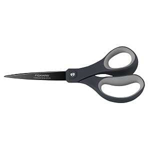 Fiskars 1073590 Non-Stick Titanium Scissor, 8 in OAL, Stainless Steel Blade, Soft Grip Handle, Gray Handle