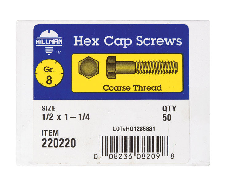 HILLMAN 1/2 in. D X 1-1/4 in. L Heat Treated Steel Hex Head Cap Screw 50 pk