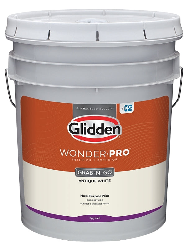 Glidden Wonder-Pro GLWP31WB Series GLWP31AW/05 Paint, Eggshell Sheen, Antique White, 5 gal, 400 sq-ft/gal Coverage Area
