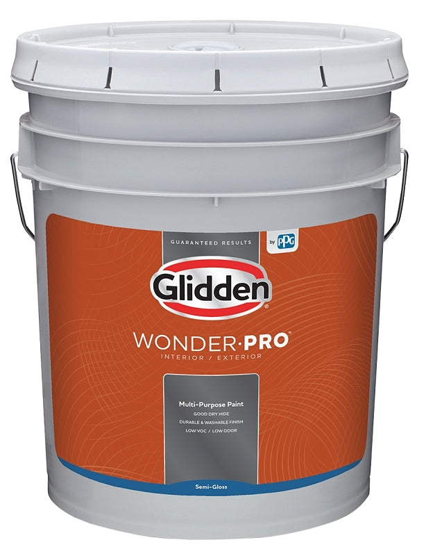 Glidden Wonder-Pro GLWP32WB Series GLWP32WB/05 Paint, Semi-Gloss Sheen, 5 gal, 400 sq-ft/gal Coverage Area