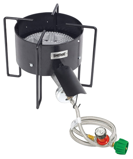 Bayou Classic KAB4 Bayou Cooker with Hose Guard, LPG, 210000 Btu, 1-Burner, Manual Ignition, Steel, Black