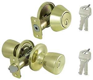 ProSource BS721BRA4B Deadbolt and Entry Lockset, Turnbutton Lock, Tulip Design, Polished Brass, 3 Grade, Brass, Pack of 2