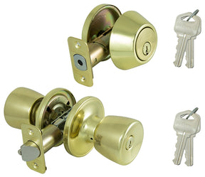 ProSource BS721BRA4B Deadbolt and Entry Lockset, Turnbutton Lock, Tulip Design, Polished Brass, 3 Grade, Brass, Pack of 2