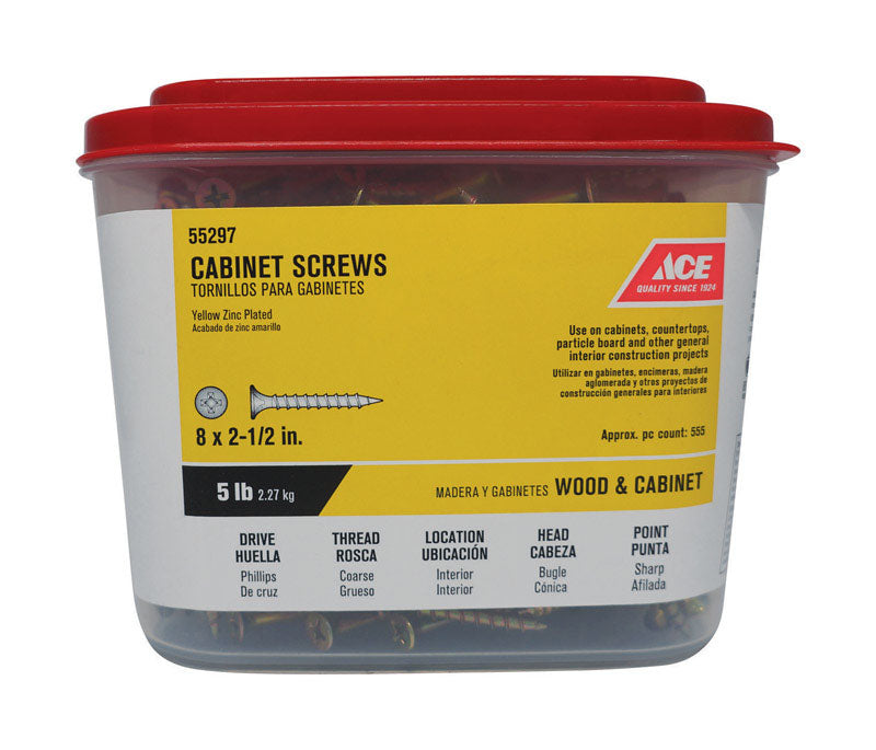 Ace No. 8 X 2-1/2 in. L Phillips Yellow Zinc Coarse Cabinet Screws 555 pk