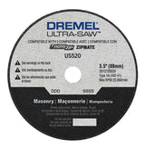 Dremel US520-01 Masonry Cutting Wheel, 3-1/2 in Dia, 0.094 in Thick, 7/16 in Arbor, 30 Grit, Silicone Carbide Abrasive, Pack of 4