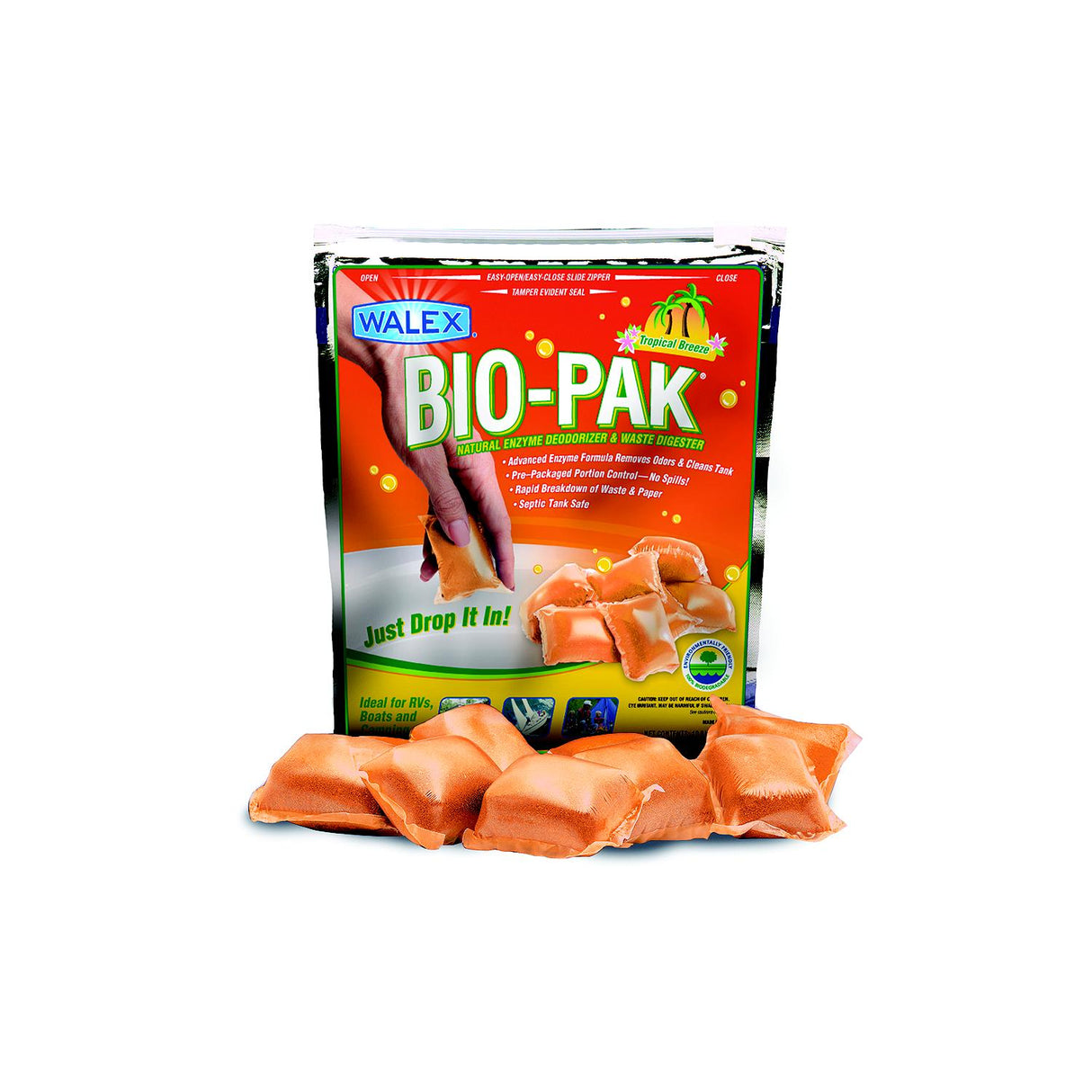 Walex BIOTROPBG Bio-Pak Tropical Breeze Holding Tank Deodorizer, 10/Pk