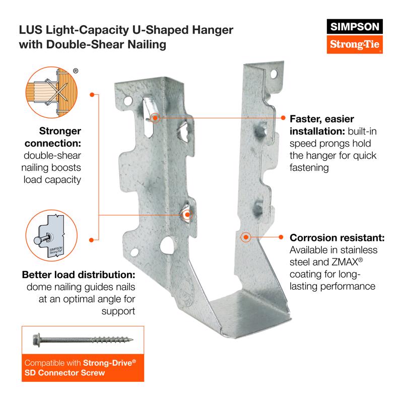 Simpson Strong-Tie LUS 7.81 in. H X 1.56 in. W 18 speed Galvanized Steel Joist Hanger, Pack of 50