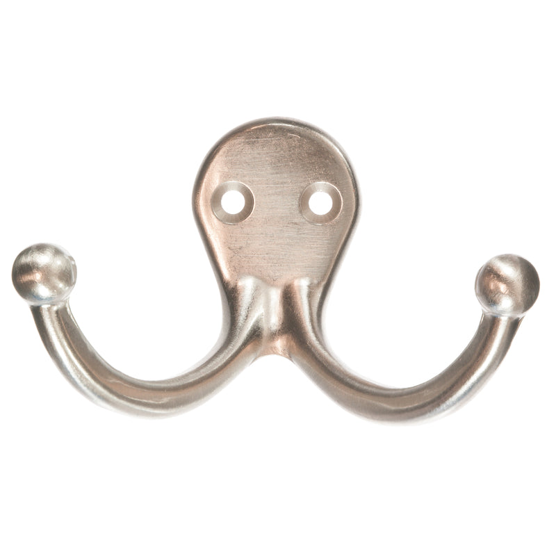 Ace 1 in. L Satin Nickel Silver Brass Small Double Garment Hook 2 pk, Pack of 5