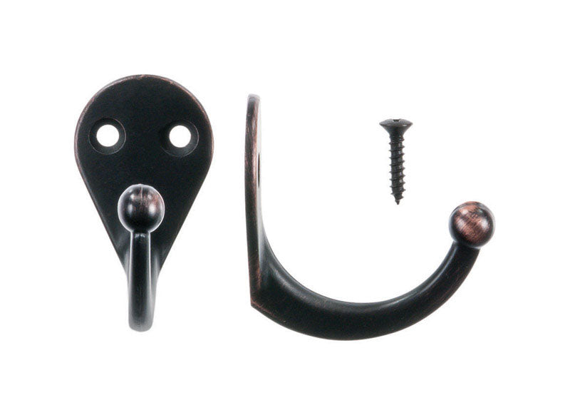 Ace 1-9/16 in. L Oil Rubbed Bronze Brown Metal Small Garment Hook 2 pk, Pack of 5