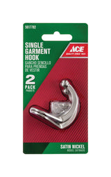 Ace 1-3/4 in. L Satin Nickel Silver Metal Small Garment Hook 2 pk, Pack of 5