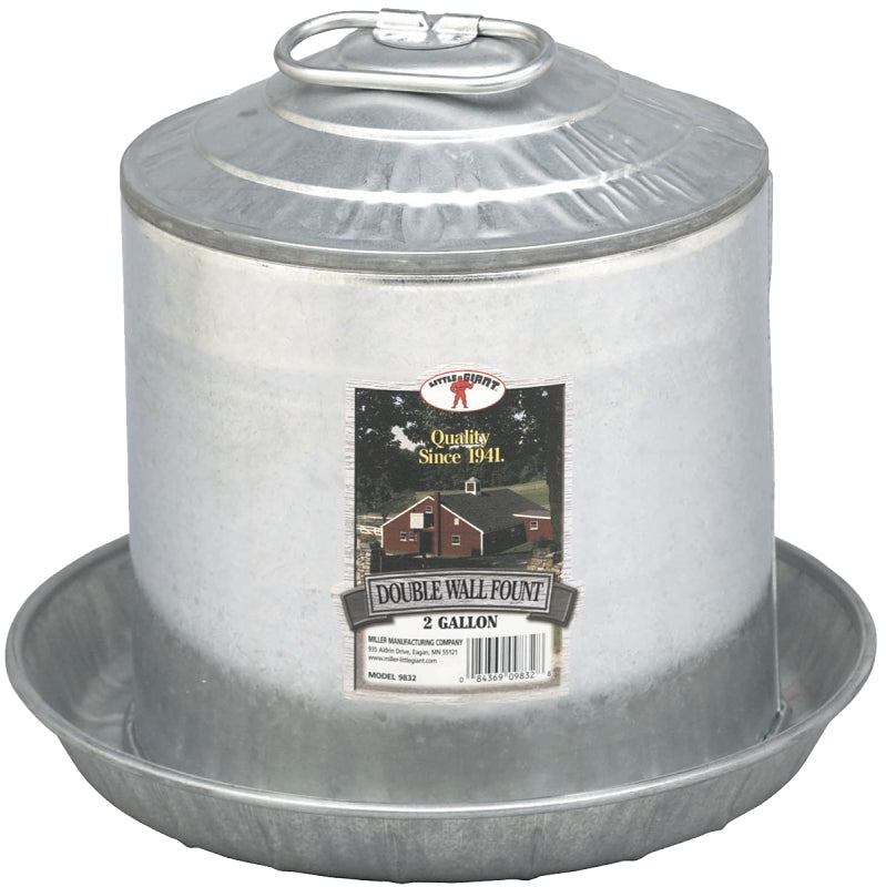Little Giant 9832 Poultry Fount, 2 gal Capacity, Galvanized Steel, Floor, Ground Mounting, Pack of 4