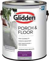 Glidden 3034F Porch and Floor Paint, Satin Sheen, Light Gray, 1 gal, 300 to 350 sq-ft Coverage Area, Pack of 4