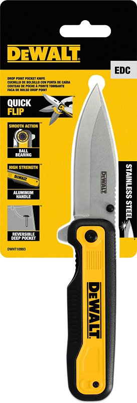 DEWALT DWHT10993 Pocket Knife, 3.3 in L Blade, Stainless Steel Blade, Ergonomic Handle