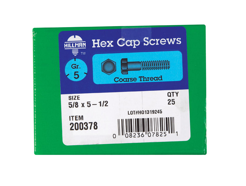 HILLMAN 5/8 in. D X 5-1/2 in. L Heat Treated Zinc Steel Hex Head Cap Screw 25 pk