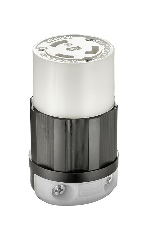 Leviton 02613-0PB Locking Connector, 2-Pole, 30 A, 125 V, NEMA: NEMA L5-30R, Black/White