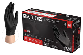 Gloveworks GPNB44100 Non-Sterile Disposable Gloves, M, Nitrile, Powder-Free, Black, 13.86 in L