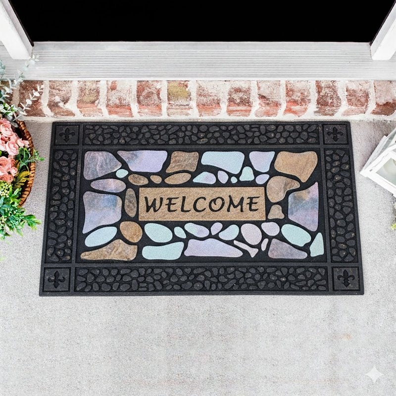 Fanmats 58781 Floor Mat, 30 in L, 18 in W, Pebble Pattern, Rubber Surface, Multi-Color