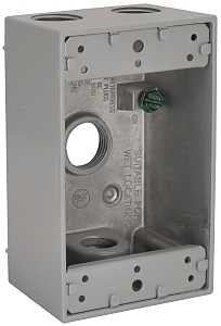Hubbell 5321-5 Weatherproof Box, 18.3 cu-in, 4-Outlet, 1-Gang, Aluminum, Gray, Powder-Coated