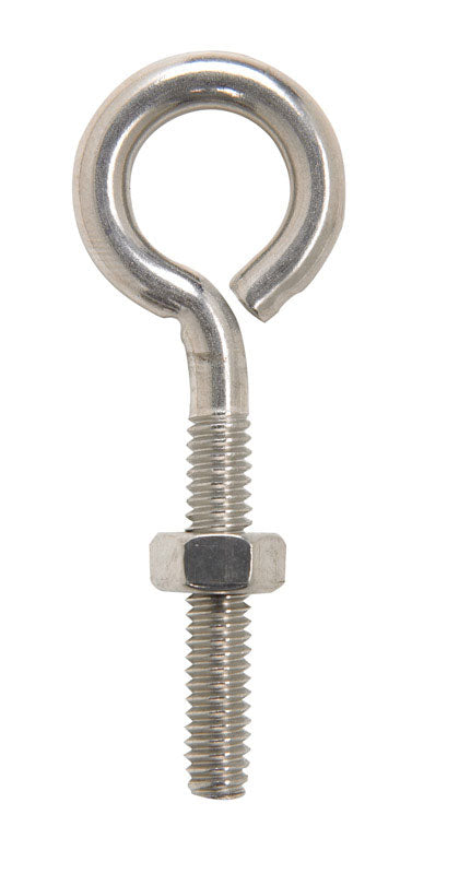 Hampton 1/4 in. X 2-5/8 in. L Stainless Stainless Steel Eyebolt Nut Included, Pack of 10