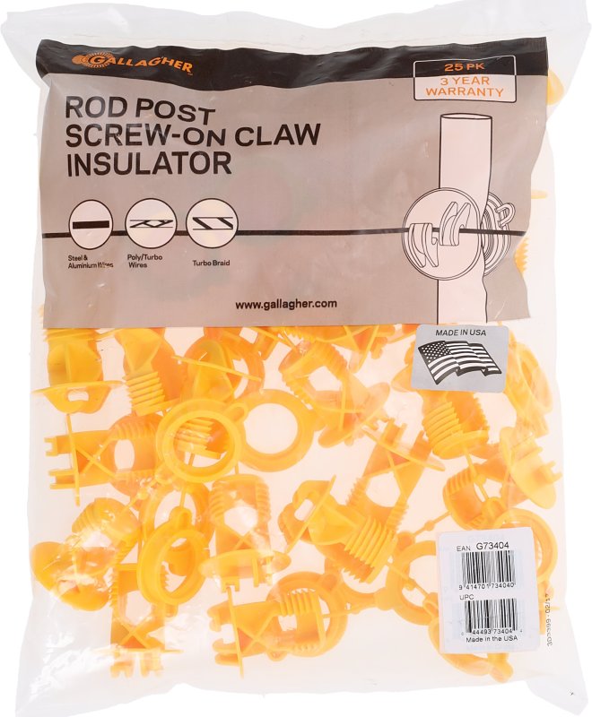 Gallagher G73404 Round Post Insulator, Polyethylene, Black, Screw Mounting