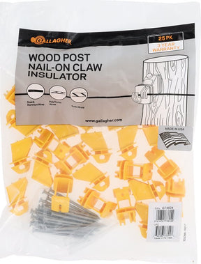 Gallagher G73604 Wood Post Claw Insulator, Polyethylene, Black, Nail Mounting