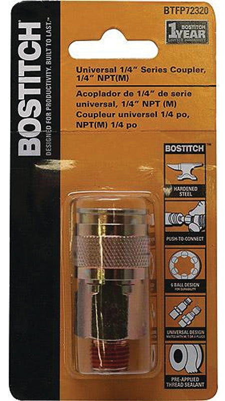 Bostitch BTFP72320 Coupler, 1/4 in, Push-Connect x MNPT, Steel, Plated